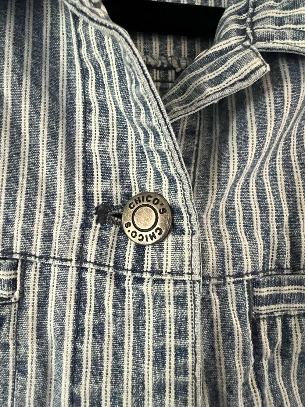 Chico's Blue and White Striped Sleeveless Button-Down Vest - Picture 3 of 8